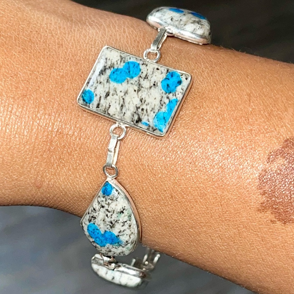 “Intuition Stone” K2 Azurite Droplets Granite Bracelet 7 1/2”- 8” - Picture 5 of 11